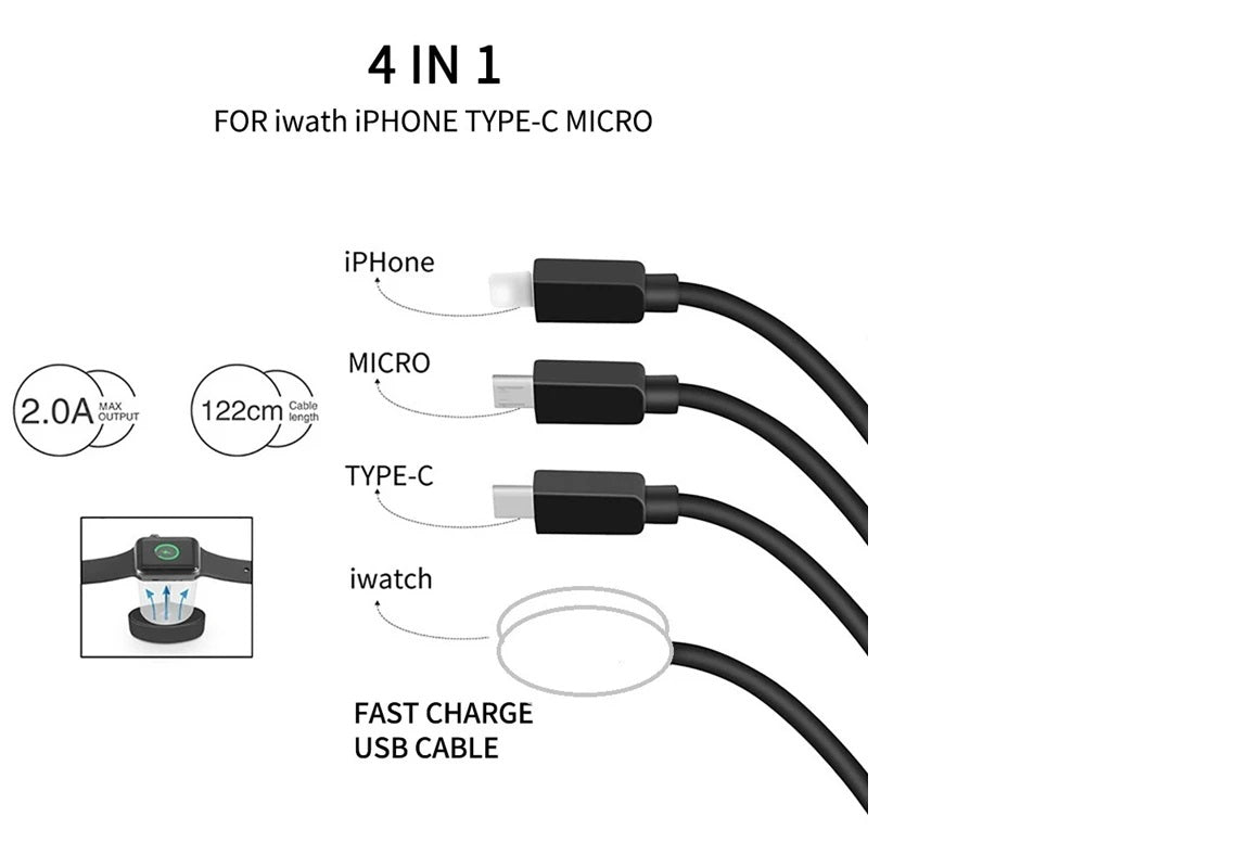 4 - in - 1 USB Charger Cable (USB A Connection)